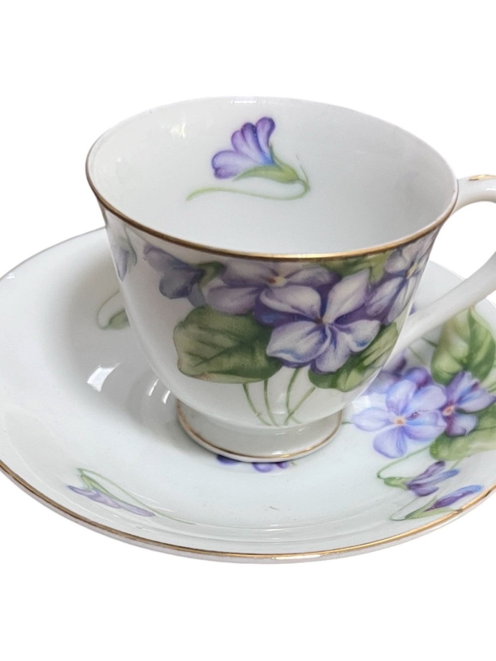 Cherry China Tea Cup and Saucer Set Made In Japan Purple Flower